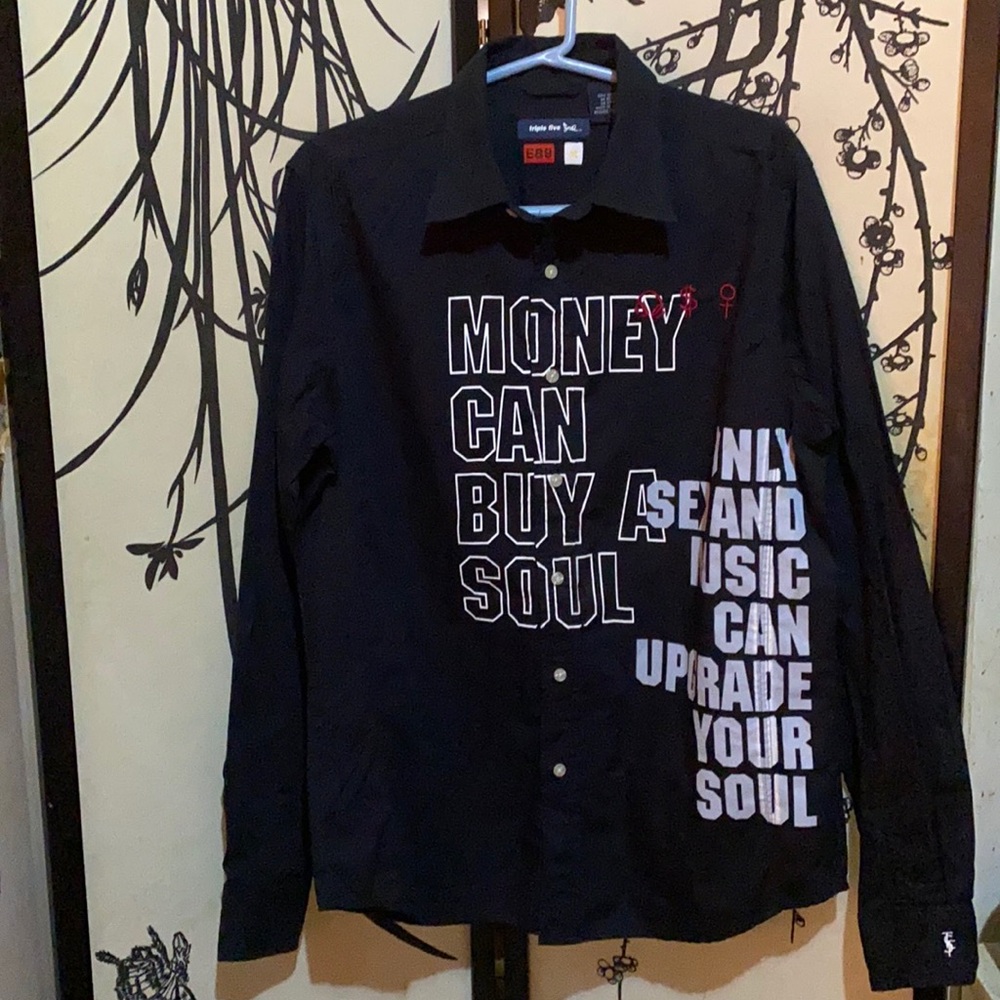 VTG Triple Five Soul Black Shirt W/White Graphic Design & Embroidered Logo
